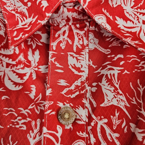 Columbia PFG Omni-Shade Tropical Coral Palm Tree Button Up‎ Shirt Red White M - Picture 11 of 14